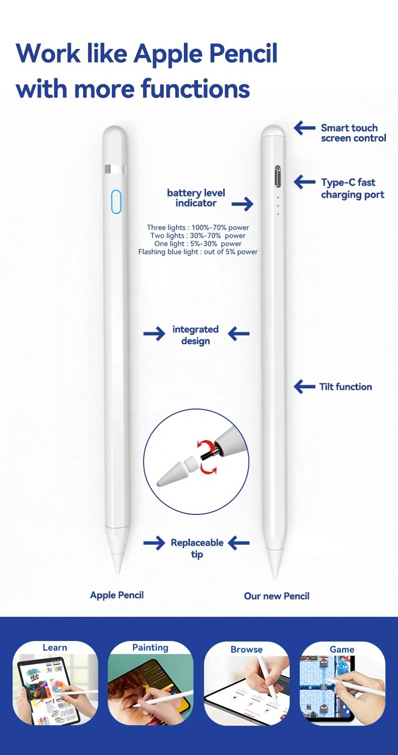 Suitable for ipad pencil three-light battery display tilt pressure sense anti-mistouch stylus pen conpacitive pen