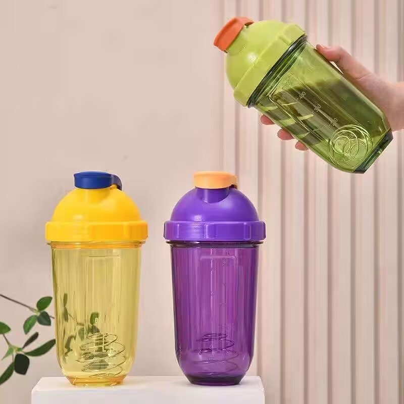 New Design Transparent Multi-coloured Sports Plastic Water Bottle Protein Powder Shaker with Stainless Steel Stirring Balls