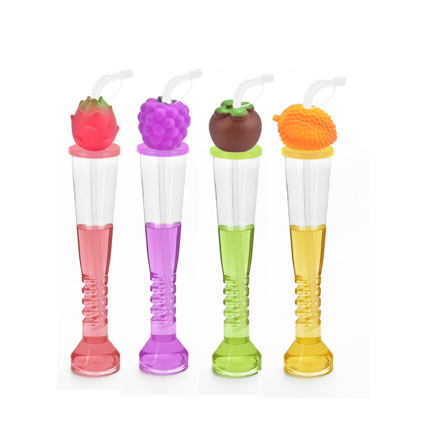 Novelty party fruits lemon watermelon grape pitaya 350ml long neck slush cup 16oz half twist plastic yard glass cup with st