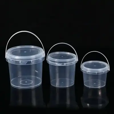 Food grade plastic buckets wholesale 1L seafood milk tea fruit tea packing bucket clear plastic buckets with lids