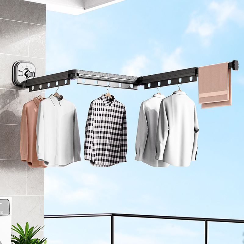 Folding Clothes Hanger Wall Mount Retractable Cloth Drying Rack Space Saving Aluminum Home Laundry Extend Clothes Dying Rack