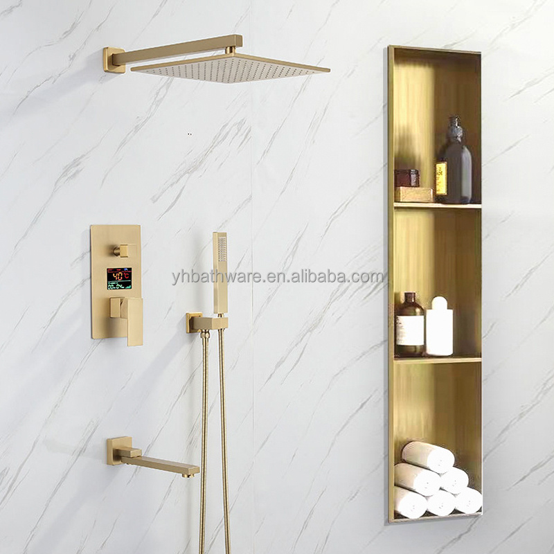 Customized 304 Stainless Steel Single Double Three Black Gold metal Shower Niche for bathroom