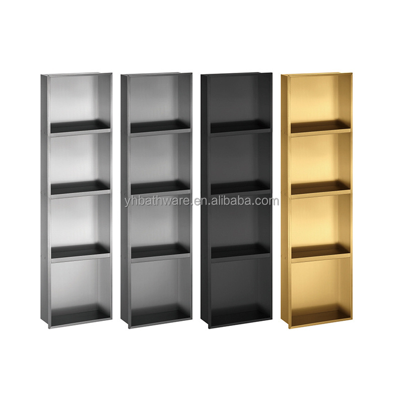 Customized 304 Stainless Steel Single Double Three Black Gold metal Shower Niche for bathroom