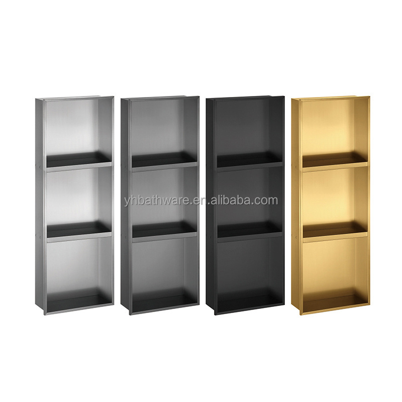 Customized 304 Stainless Steel Single Double Three Black Gold metal Shower Niche for bathroom