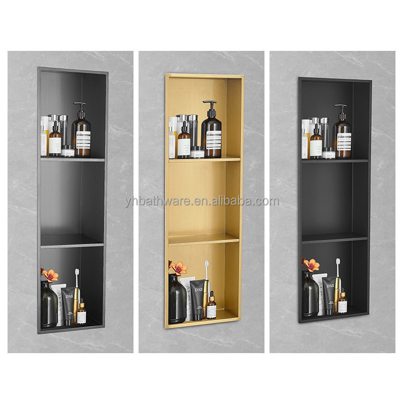 Customized 304 Stainless Steel Single Double Three Black Gold metal Shower Niche for bathroom