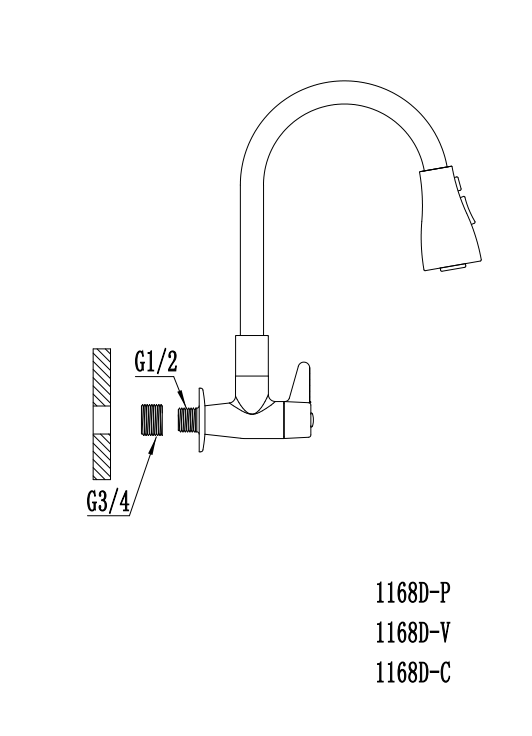 Universal Flexible Hose Wall Mounted Single Lever Cold Water Universal Swivel Silicon Tube Kitchen Faucet Tap