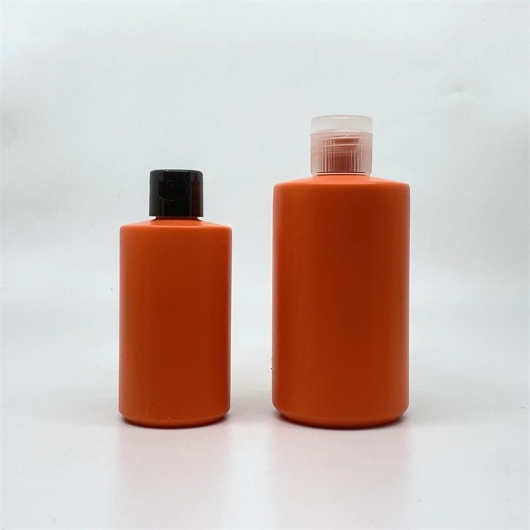 120ml plastic PE orange shampoo lotion bottle with flip top cap