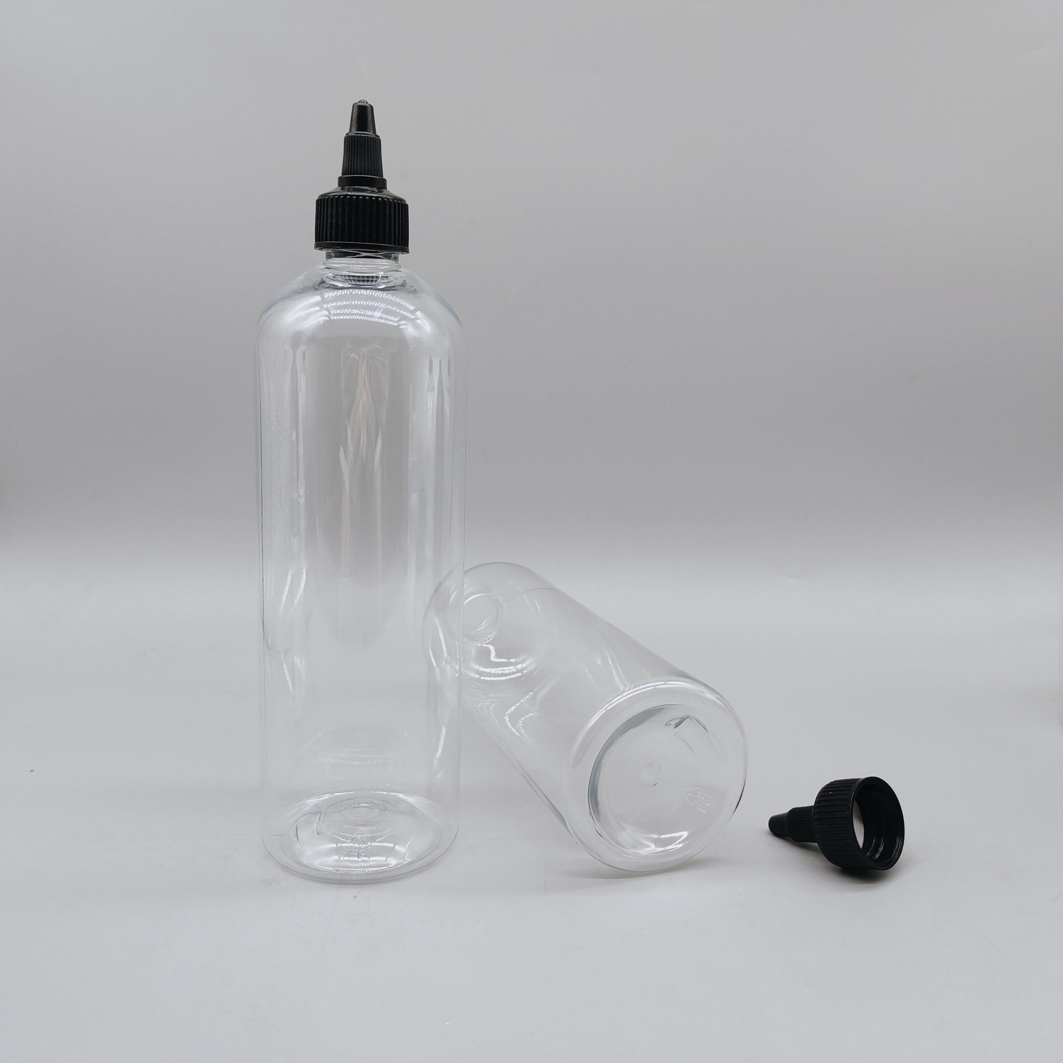 500ml Long Skinny Style Glue Squeeze Plastic Transparent Bottle Ink Sauce Packaging 16oz With Black Twist Cap