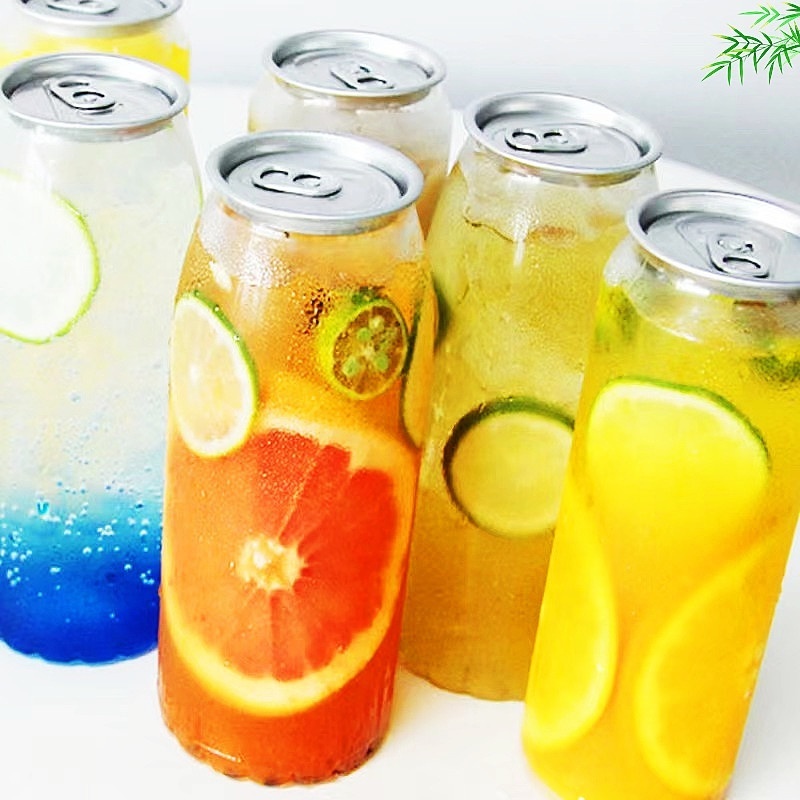 350ml 500ml pet transparent beverage bottle plastic soda can fruit juice can milk tea bottle with easy-to-pull lid