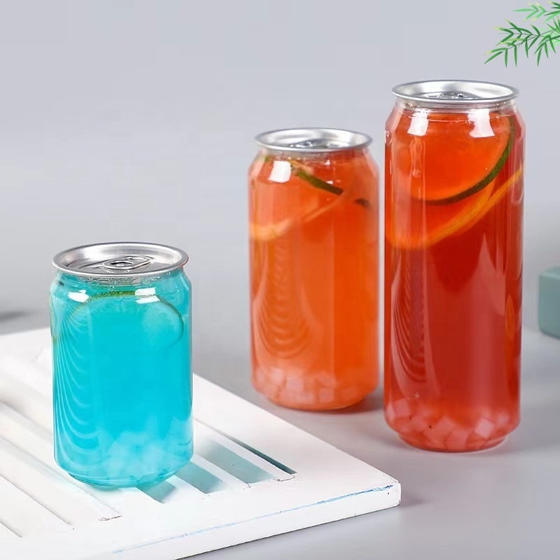 350ml 500ml pet transparent beverage bottle plastic soda can fruit juice can milk tea bottle with easy-to-pull lid