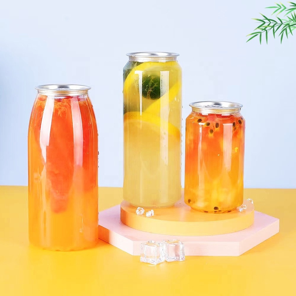 350ml 500ml pet transparent beverage bottle plastic soda can fruit juice can milk tea bottle with easy-to-pull lid