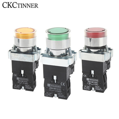 22M Metal LED Push Button Switch Light Industrial Machine Metal Button Switch Self-reset Momentary Button Switch 1NO 1NC XB2-BW