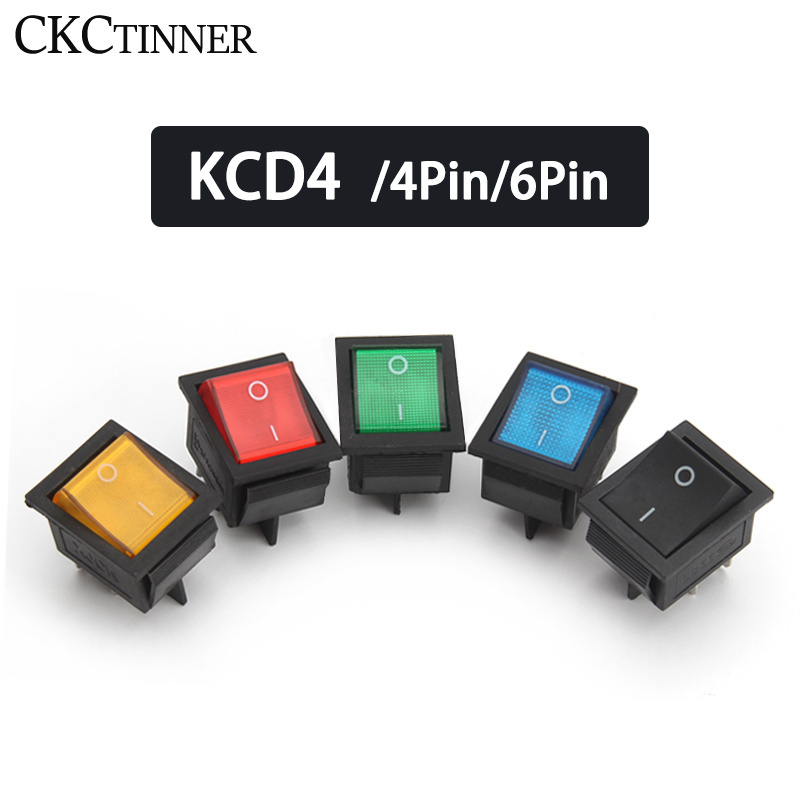 KCD4 Rocker Switch ON/OFF 4Pin/6Pin With Light Power Switch  16A 250VAC/ 20A 125V 35 x 25.5 x 10mm