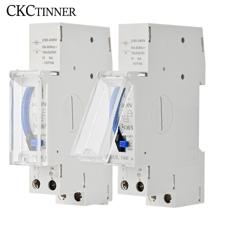 SUL180A Din Rail Mechanical Timer Switch 24 Hours Relay Analogues Electrical Programmable Timer Battery 220V 16A