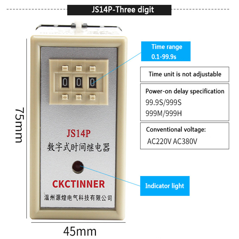 JS14P Time Relay 0.01-9.99S 0.1-99.9S 1-999S 1-999M 0.01S-999H Delay Time Switch Timer AC220V AC380V