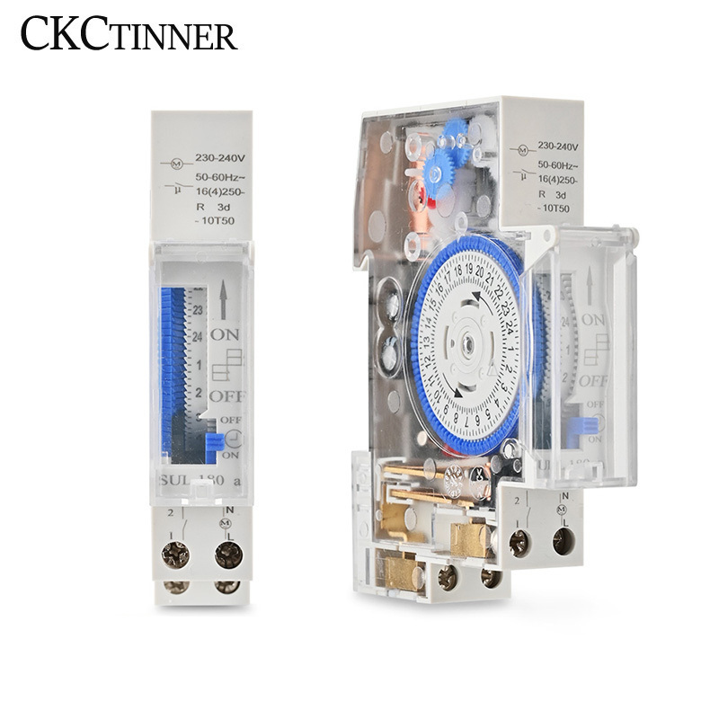 SUL180A Din Rail Mechanical Timer Switch 24 Hours Relay Analogues Electrical Programmable Timer Battery 220V 16A