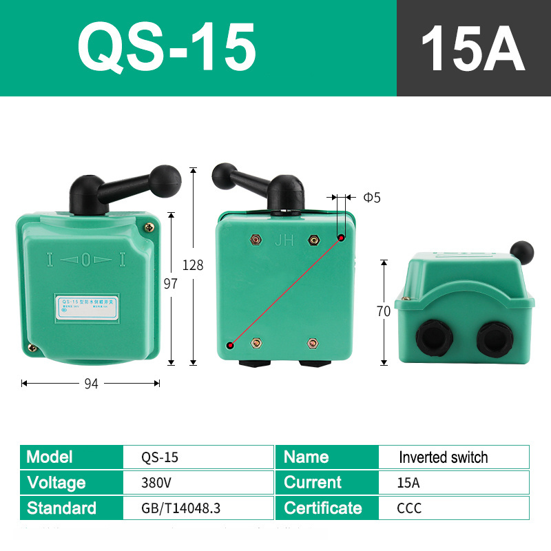 Forward Stop Reverse Motor Waterproof switch QS-15 QS-30 QS-60 Change over Switch 380V Three-phase motor switch