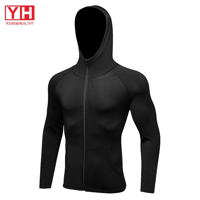 Fast Dry Workout Clothing Men's Sports Hoodie Polyester Male Fitness Apparel Gym Slim Fit Hoodies For Men