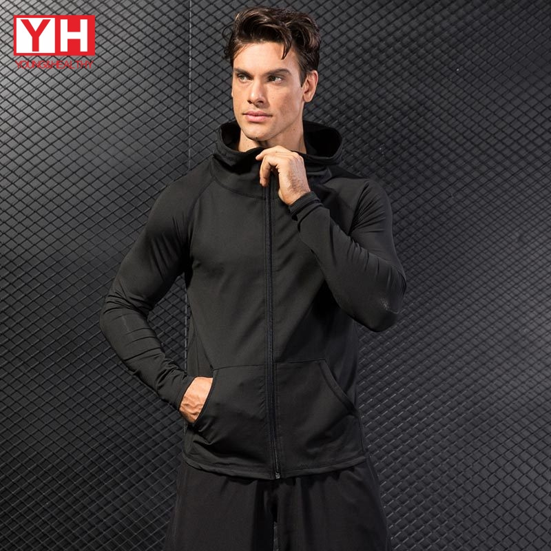 Fast Dry Workout Clothing Men's Sports Hoodie Polyester Male Fitness Apparel Gym Slim Fit Hoodies For Men