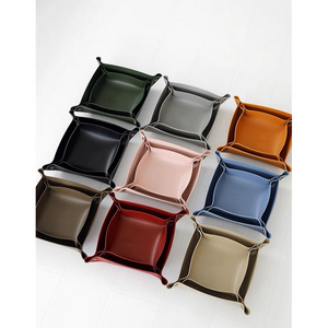 Multicolor display tray small leather modern luxury leather hotel serving plate faux leather valet desk tray for office