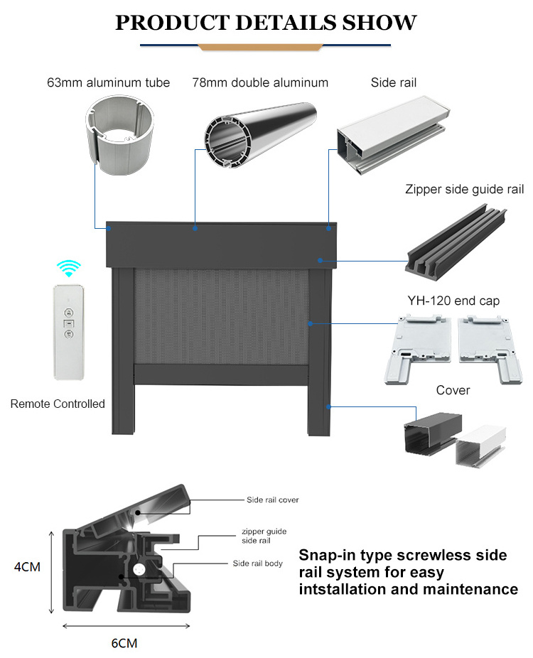 Windproof waterproof Blackout zip screen outdoor roller blind Indoor Outdoor Motorized Electric Roller Blind With Gazebo Pergola