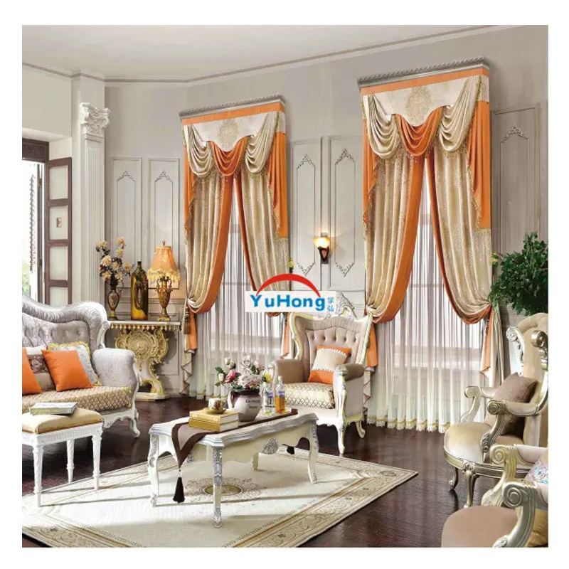 Luxury arabic curtain for living room Custom Grey Golden grommet blackout window