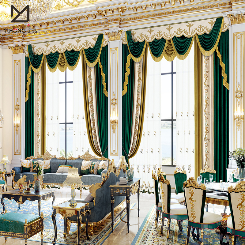 Curtain Bedding Set Classical luxury villa living room Curtains embroidered blackout window arabic curtains