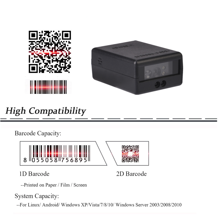 1D 2D QR Barcode Scanner Module Engine Embedded CCD Fixed Bar Code Reader Module for Kiosk RS232 USB Interface OEM ODM