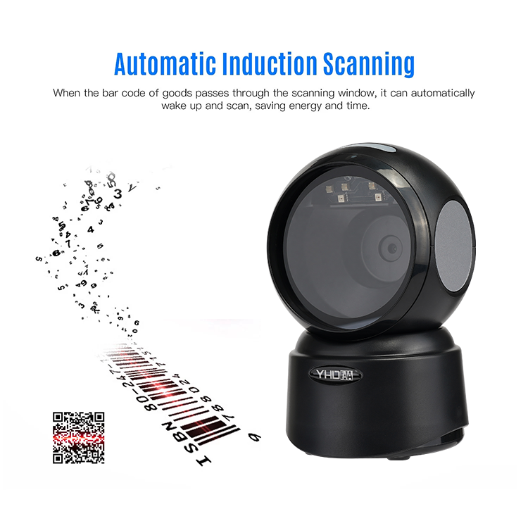 1D 2D Desktop Barcode Scanner Automatic Image Sensing for Supermarket Library Retail Store QR Reader