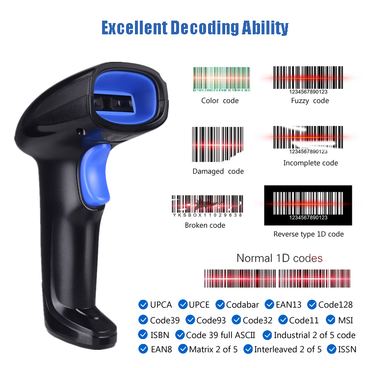 YHDAA Factory Supply 1D 2D QR Code Scanner Wireless Barcode Scanners for mobile payment