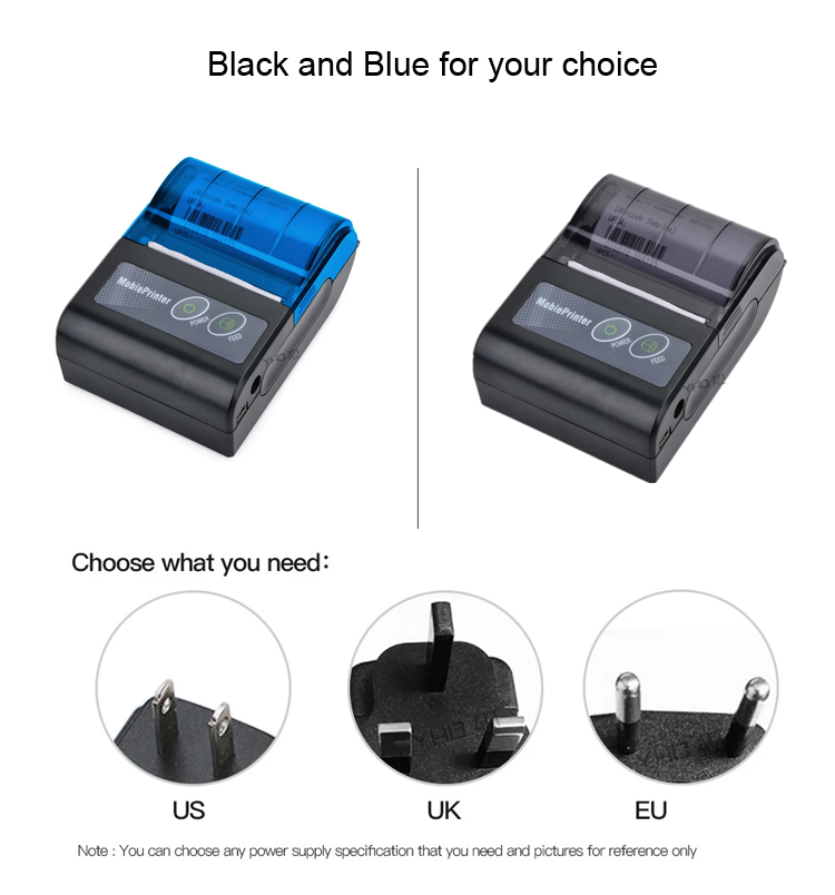 Portable Mini Size Printer Portable Blue tooth Thermal Receipt Printer 58 mm 2 inch Barcode Printing Mobile Printer