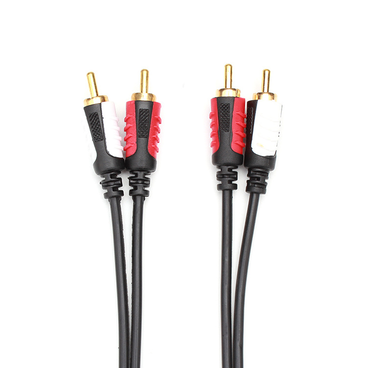 Gold plated AV black 4 head audio aux cable plug 2 RCA to 2 RCA connect lotus cables customized length