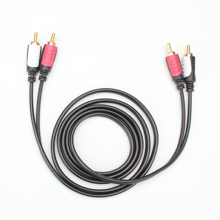 Gold plated AV black 4 head audio aux cable plug 2 RCA to 2 RCA connect lotus cables customized length