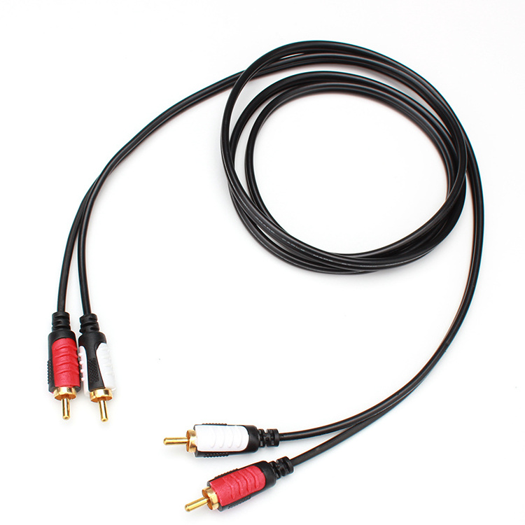 Gold plated AV black 4 head audio aux cable plug 2 RCA to 2 RCA connect lotus cables customized length