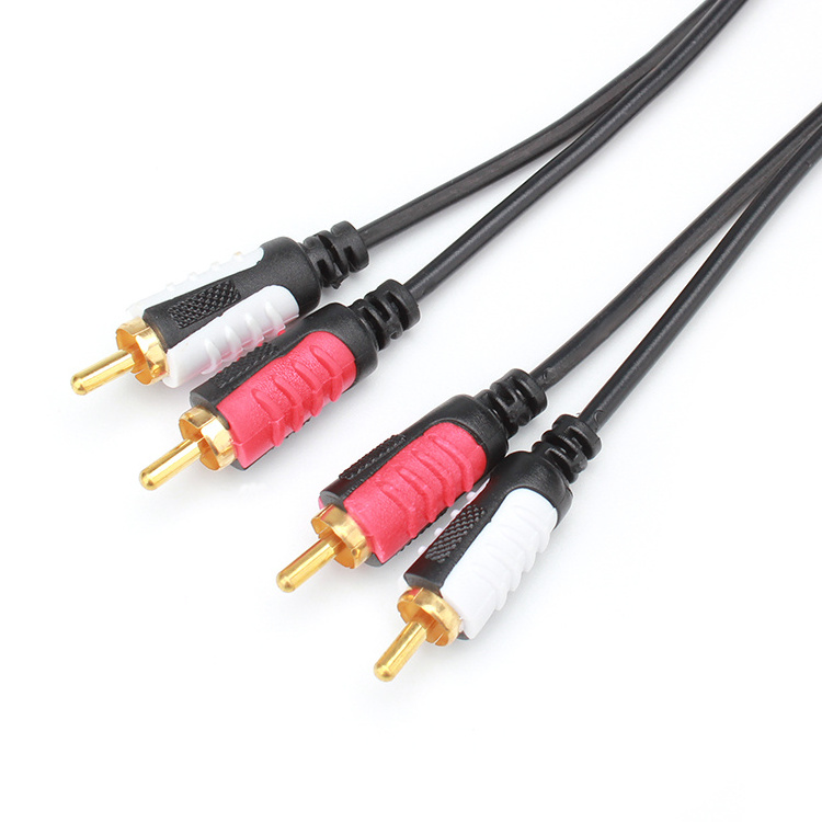 Gold plated AV black 4 head audio aux cable plug 2 RCA to 2 RCA connect lotus cables customized length