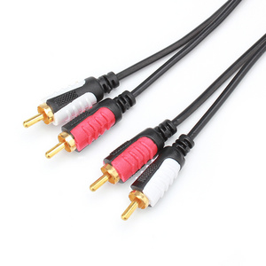 Gold plated AV black 4 head audio aux cable plug 2 RCA to 2 RCA connect lotus cables customized length