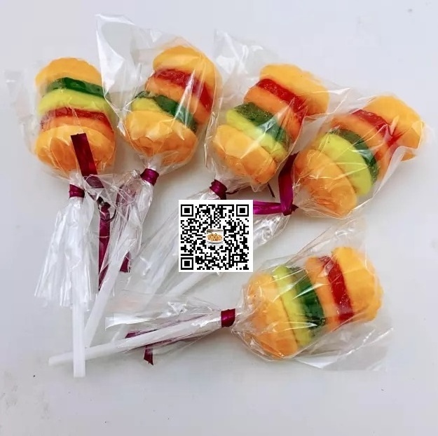 BBQ Stick Burger pop Gummy jelly lollipop Candy hot selling gummy burger candy