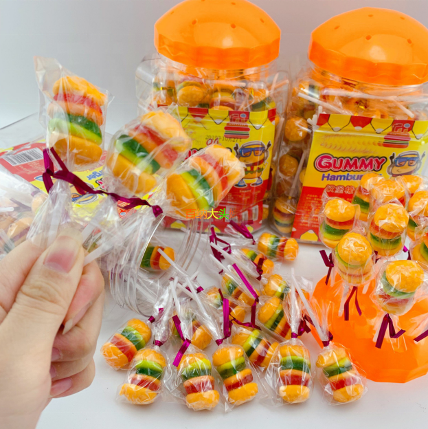 BBQ Stick Burger pop Gummy jelly lollipop Candy hot selling gummy burger candy