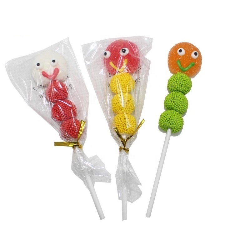 Cartoon scoop canned Shape fruit jelly ball small face Traffic light jelly pop soft candy stick lollipop