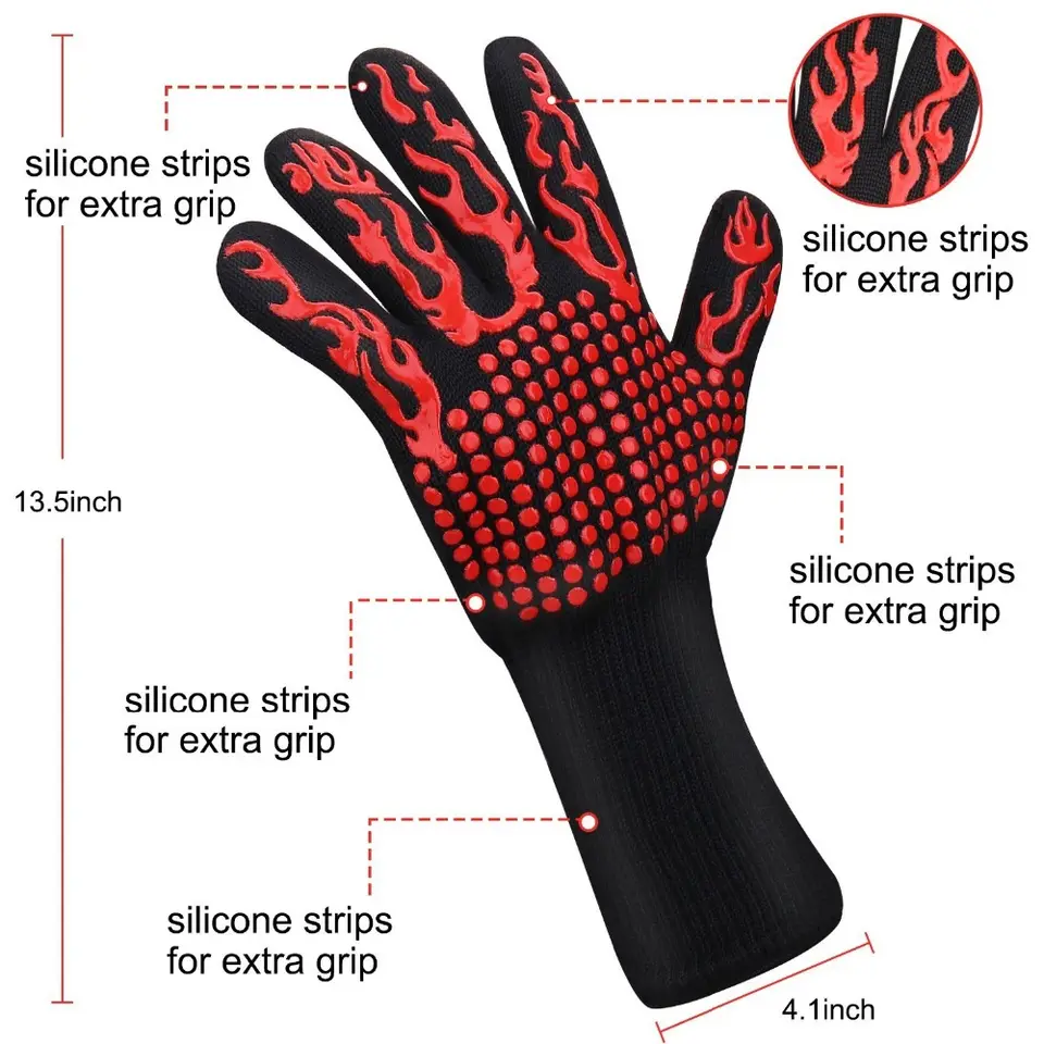 Customized Aramid Barbecue Cotton Silicone Oven Mitts Gloves Extreme Heat Resistant Glove Grill Bbq Glove For Cooking Baking