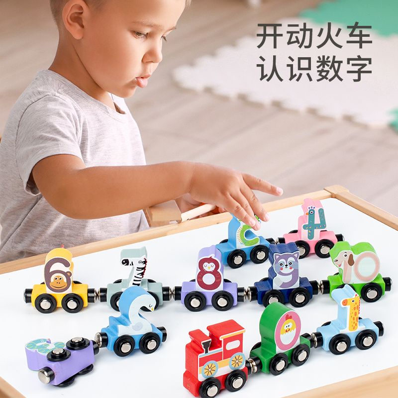 Magneic number learning mini train toy for toddlers  Wooden Alphabet Car Train