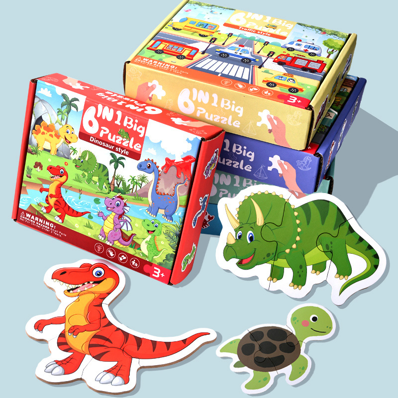 Stock Factory direct 3D Game Toy Children 6 in 1 Animal Transport Wooden Character Marine Life Jigsaw Puzzle for Kids cognitive