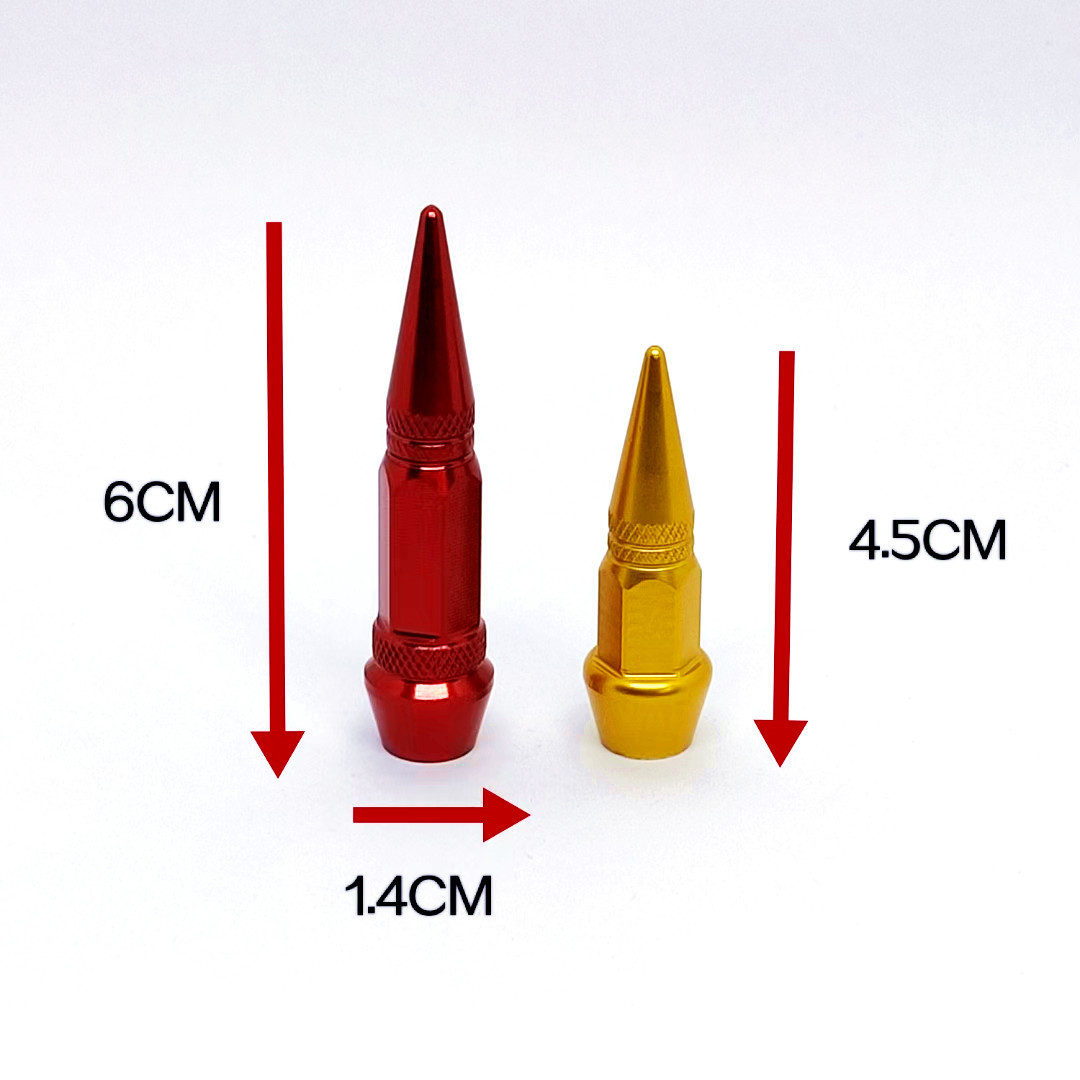 Red Car Tire Caps Tyre Trim Pressure Cover Long Spike Valve Stem Cap