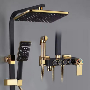 GEE-N Square Bathroom Shower System Black Gold Bathtub Mixer Faucet Hot Cold Bathroom Tap Thermostatic Shower Set