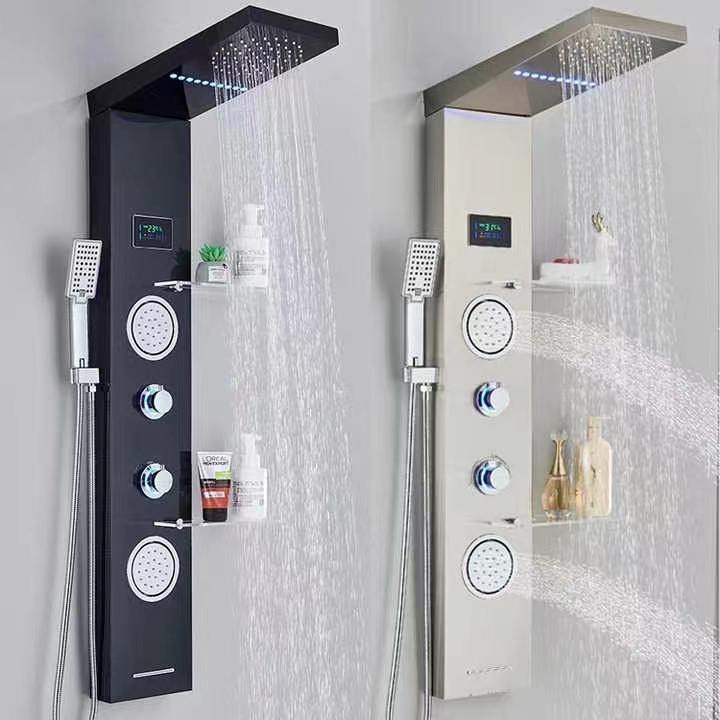 GEE-N Hot Sell Bathroom Wall Mounted Stainless Steel Waterfall Shower Column LED Shower Panels