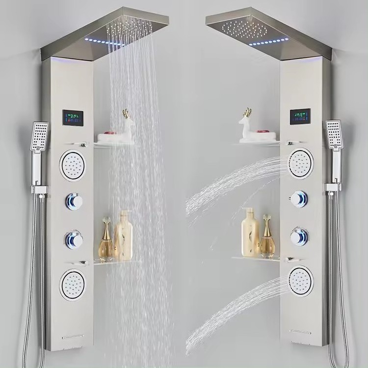 GEE-N Hot Sell Bathroom Wall Mounted Stainless Steel Waterfall Shower Column LED Shower Panels