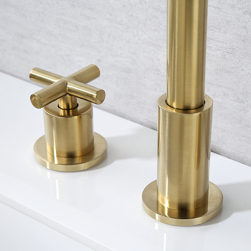 GEE-N Factory Double Handle 3-holes Bathroom Widespread Basin Faucet Polished Gold Bathroom Faucet With Brass Valve