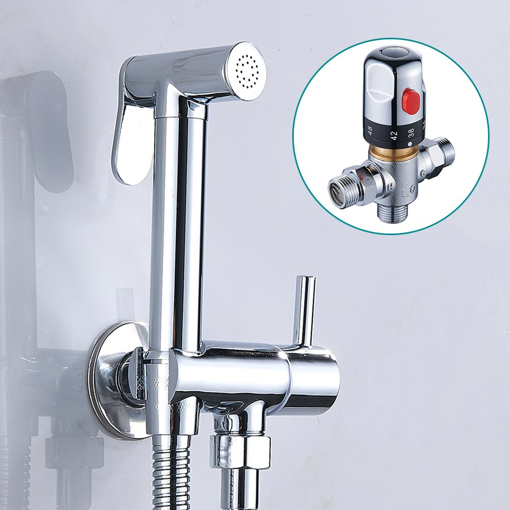 GEE-N European Durable Brass Thermostatic Shattaf Mixer with Brass Bidet Sprayer Set