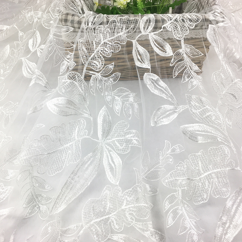 Hot sale wedding embroidery sequin leaf tulle lace materials