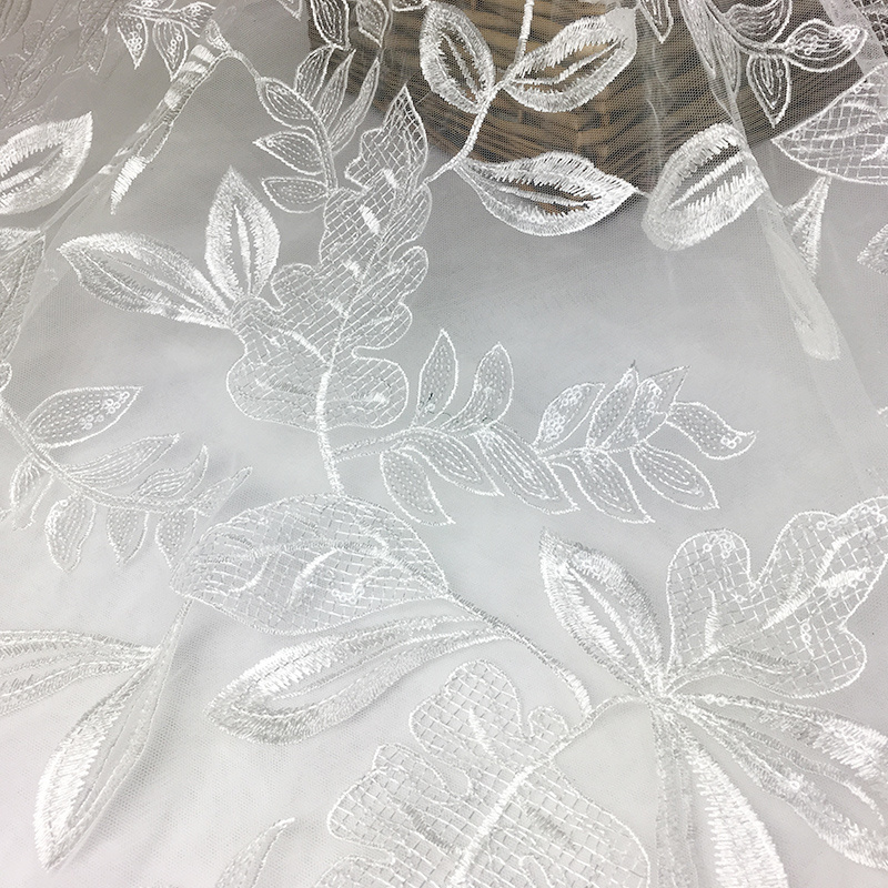 Hot sale wedding embroidery sequin leaf tulle lace materials